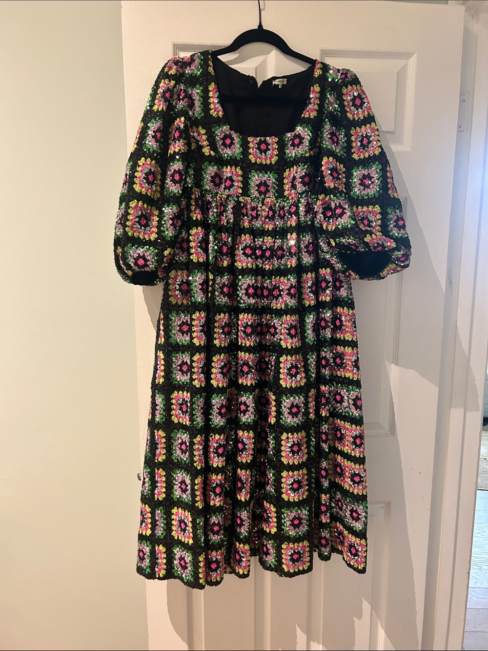 Manoush Crochet Granny Square Sequin Dress